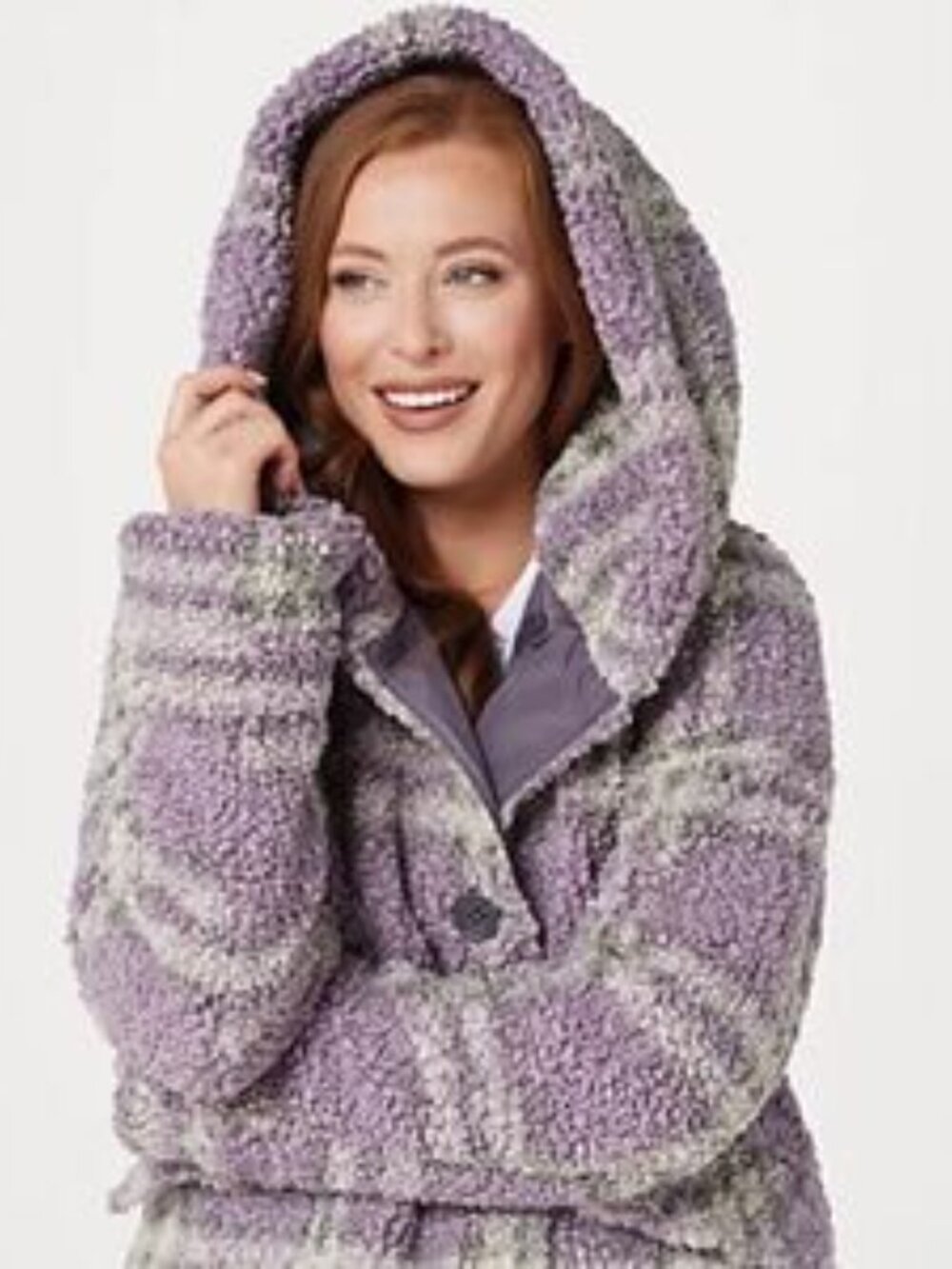 Centigrade Button Closure Reversible Plaid Sherpa Jacket - Picture 4 of 8